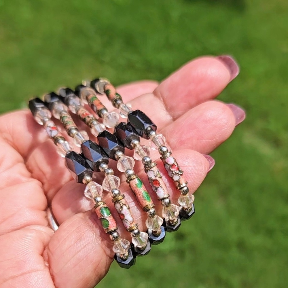 BUYER'S CHOICE Cloisonne and Hematite OR Pearl Magnetic Wrap Bracelet/ Necklace